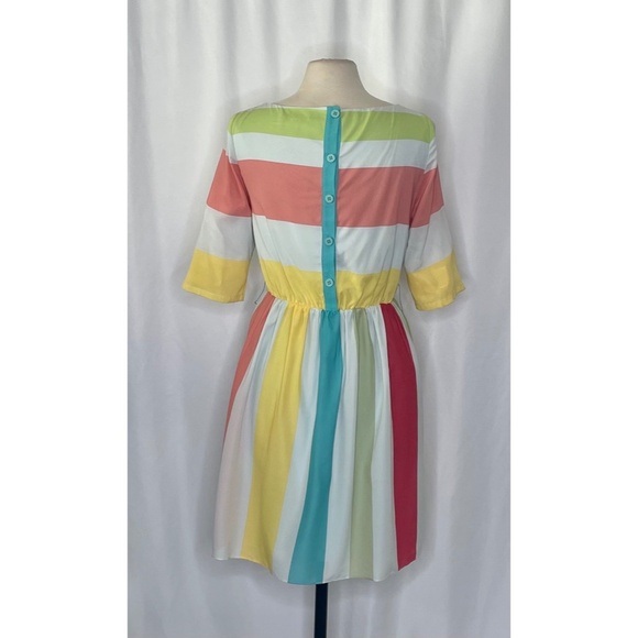 ALICE + OLIVIA Anita Silk Pastel Stripe Dress Retro Blouson Button Back Medium - Picture 10 of 16